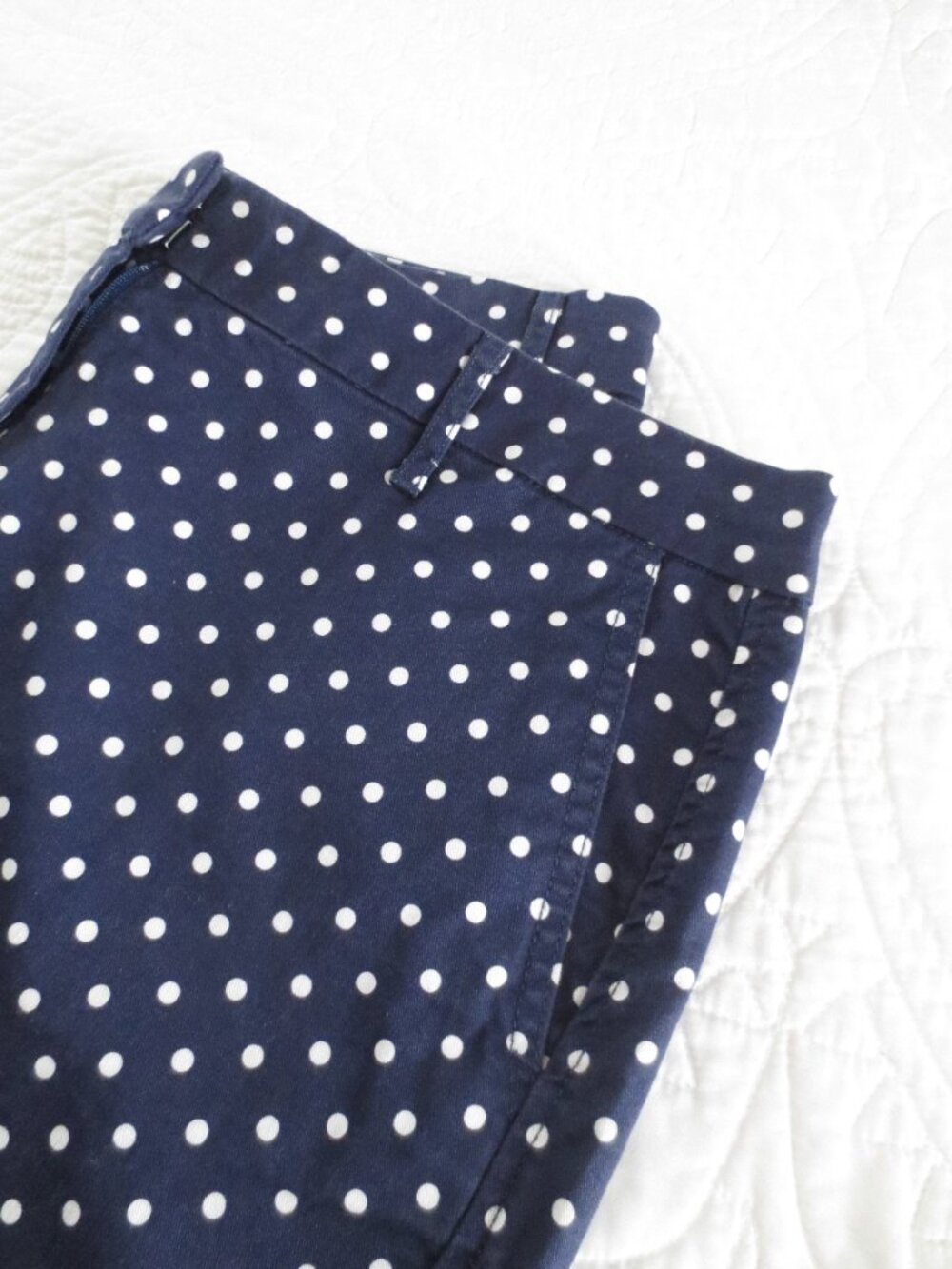 Retro Navy Blue & White Polka Dot Cotton Shorts - Picture 6 of 12